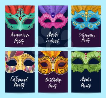 Vector card or flyer templates set with carnival masks with place for text illustration