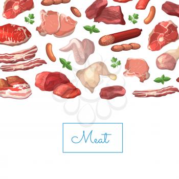 Banner and poster vector cartoon meat elements background illustration with place for text