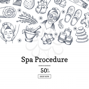 Vector hand drawn spa elements procedure background with place for text illustration