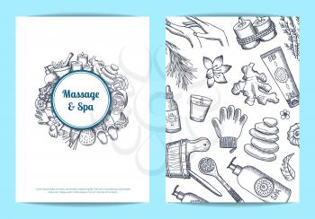 Vector hand drawn spa elements card, flyer or brochure template illustration