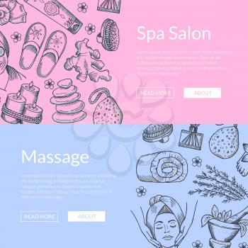Vector hand drawn spa elements horizontal web banners or poster set illustration