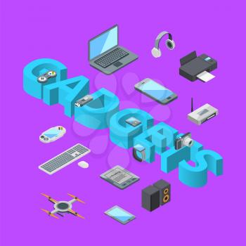 Vector isometric gadgets icons infographic concept illustration. 3d gadget electronic device, computer and mobile