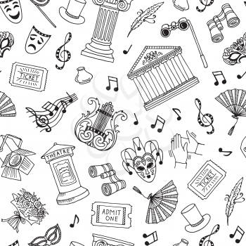 Vector seamless pattern or background illustration with doodle theatre elements