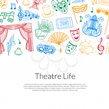 Vector banner and poster doodle theatre elements background illustration with place for text