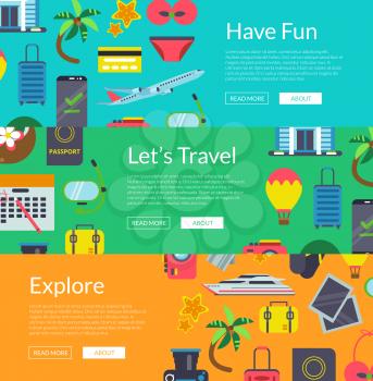 Vector flat travel colored elements horizontal web banners poster illustration