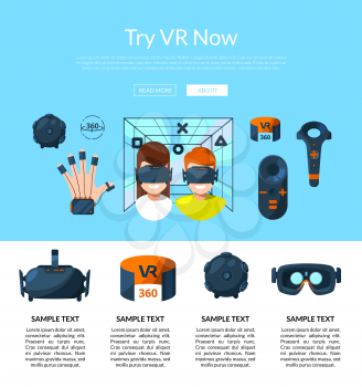 Vector website landing page template for web store with flat style virtual reality elements illustration