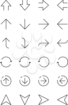 Simple arrows. Ui interface navigation thin line arrows left right up down vector infographic elements. Arrow left and right pointer, curve pointing illustration