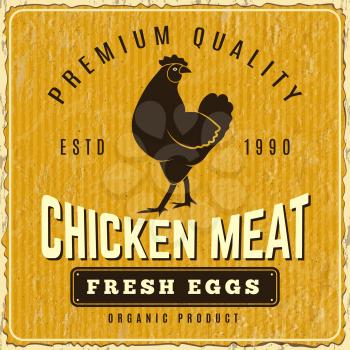 Chicken poster. Fresh farm menu logo restaurant pollo placard vector template. Chicken meat and egg, banner and placard premium quality food illustration