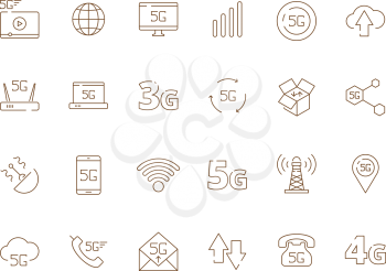 5g icons. Internet mobile safety wireless 4g signal telecommunication new technology free wifi vector symbols. Illustration of free wireless signal, internet connect 4g and 5g