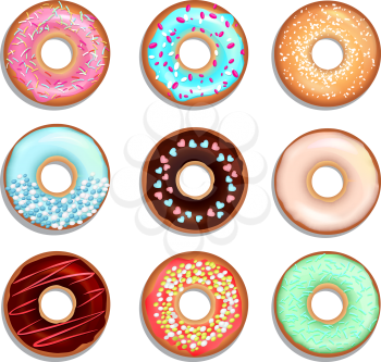 Donuts with cream and chocolate. Vector illustrations of sweets. Donut food chocolate, sweet delicious bakery