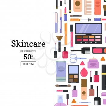 Vector flat style makeup and skincare. Illustration of banner and poster