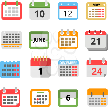 Set of different calendars in flat style. Vector pictures set of calendar with month day and week illustration