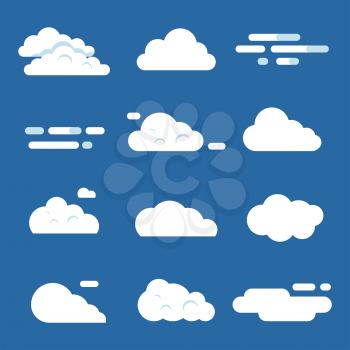 Various clouds. Flat illustrations isolated. Vector weather cloud in sky, nature shape cumulus cloud