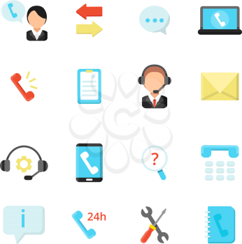 Online support and call center icons. Vector symbols in flat style. Support call service, help center contact illustration