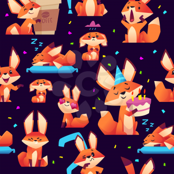 Fox pattern. Orange wild animal colored fox cute and funny characters vector seamless illustrations. Illustration of fox orange character, animal wild pattern