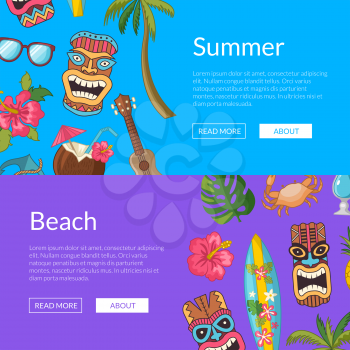 Vector cartoon summer travel with colored elements web banner and poster templates illustration