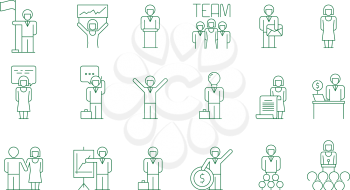 Business group icon. Office work people team meeting freelancer socializing colleague communications vector thin symbols isolated. Office meeting group, business team and teamwork management