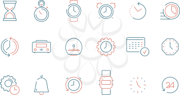 Time icon. Calendar clock watch fast timing vector colored thin line symbols isolated. Clock and calendar, stopwatch and timer linear icons illustration