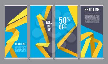 Vertical banners template. Mall roll up office presentation advertizing stand display billboard vector design. Promotion marketing layout, presentation business vertical stand illustration