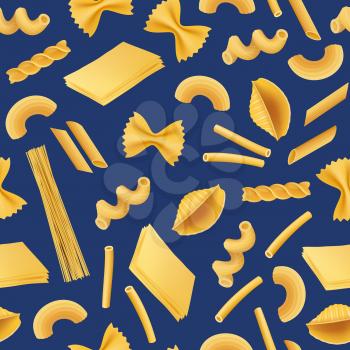 Vector realistic pasta types collection pattern or color background illustration