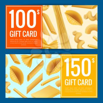 Vector realistic pasta types discount or gift card voucher templates illustration