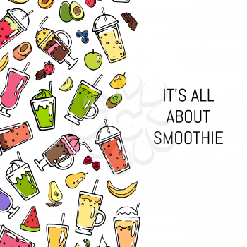 Vector doodle colored smoothie drink background illustration banner and poster