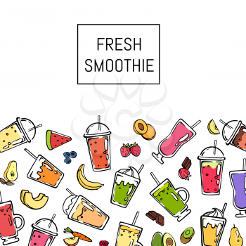 Vector doodle fresh smoothie drink background illustration. Banner with place for text