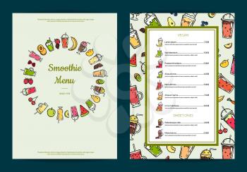 Vector doodle fresh fruits mix smoothie cafe or restaurant menu template illustration