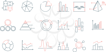 Graphs statistics icon. Financial business charts office stats vector colorful line trending symbols. Business outline group analytics stats illustration