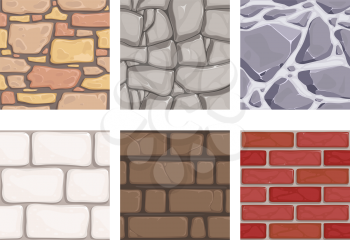 Wall game textures. Seamless rock earth stones ground wallpaper vector patterns. Illustration of masonry surface, brick material, stone pattern