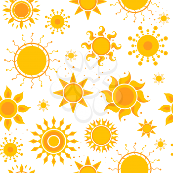 Sun seamless pictures. Weather summer sunshine pictures textile design vector hot pattern. Illustration of sun summer, orange warm pattern seamless