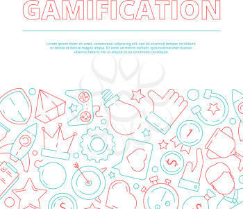 Gamification background. Business rules for workers game achievement work motivation vector concept picture. Illustration of banner gaming and rewarding for business competition