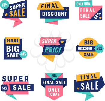 Promo badges. Offers big discount labels for advertising vector template with place for text. Illustration of discount offer, promo banner advertising