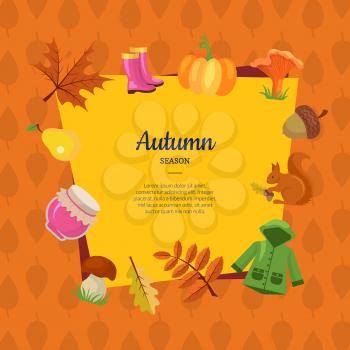 Colored banner and poster vector cartoon autumn elements and leaves background with place for text illustration