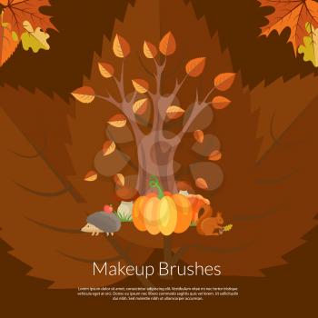Vector cartoon autumn elements and leaves background with place for text illustration. Brown tree on banner