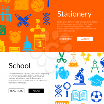 Vector back to school stationery web banner templates illustration. Card and page poster