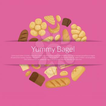 Vector cartoon bakery elements in paper pocket background with place for text and shadows illustration