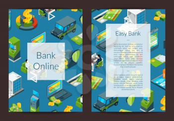 Vector isometric money flow in bank icons card or flyer template illustration