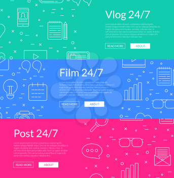 Vector line blog icons web banner service templates collection illustration