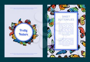 Vector decorative butterflies card or flyer template illustration. Set of banner and poster