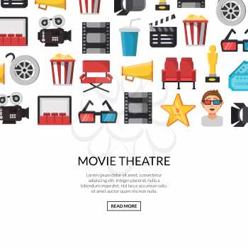 Vector flat cinema icons background with place for text illustration. Cinema film movie, video entertainment and cinematography