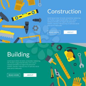 Vector flat construction tools web banner and poster templates illustration