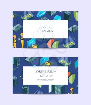 Vector electronic system of data center icons business card template for data storage company illustration