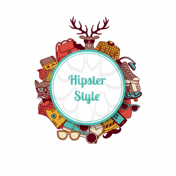 Vector hipster doodle icons under circle with place for text illustration