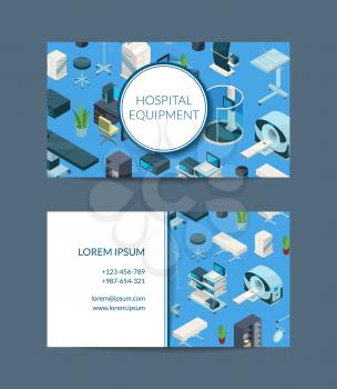 Vector isometric hospital icons business card template for medical equipment company illustration