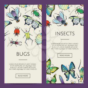 Vector hand drawn insects web banner and website poster templates illustration