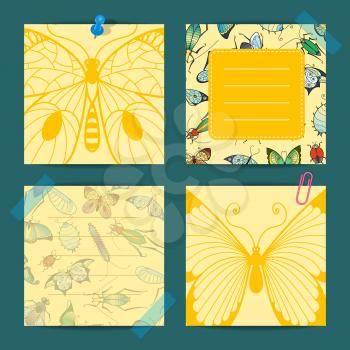 Vector hand drawn insects cute notes template set illustration