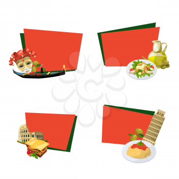 Vector cartoon italian cuisine elements stickers with place for text set illustration