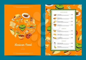 Vector cartoon mexican food cafe or restaurant menu template illustration. Bnner with food cartoon