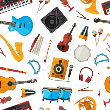 Vector cartoon musical instruments pattern or background illustration. Music cartoon pattern, musical instrument